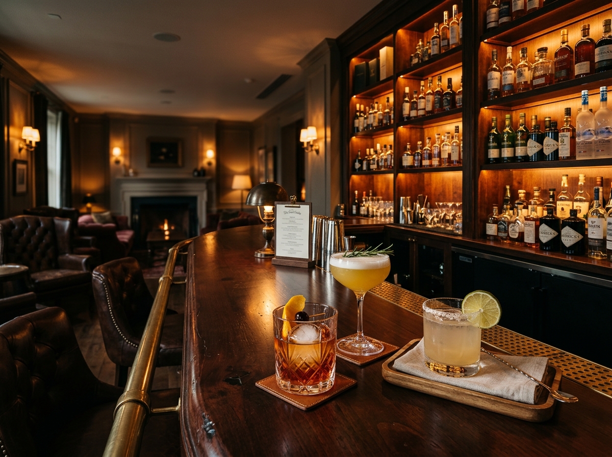 The Compass Bar lounge with craft cocktails on display