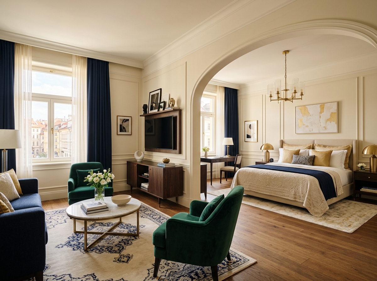 Executive Suite with separate living area and harbor view
